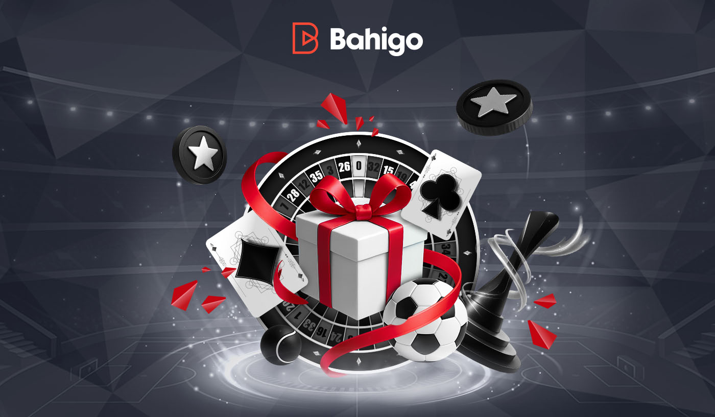Bahigo Bonus mit Geschenkbox, Spielkarten und Casino Symbolen.