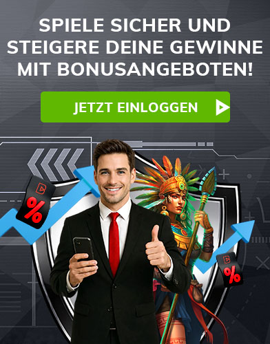 Bonusangebote mit steigenden Gewinnen, Geschäftsmann mit Smartphone und Casino-Figur im Hintergrund
