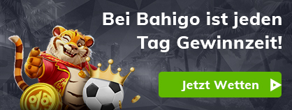 Tiger mit Goldmünzen und Fussball vor dem Bahigo Hinweis.